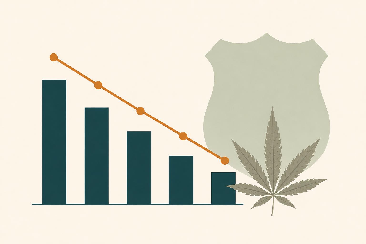 Diagramm und Cannabisblatt auf einem Schreibtisch im Tageslicht – Konzept Statistik.