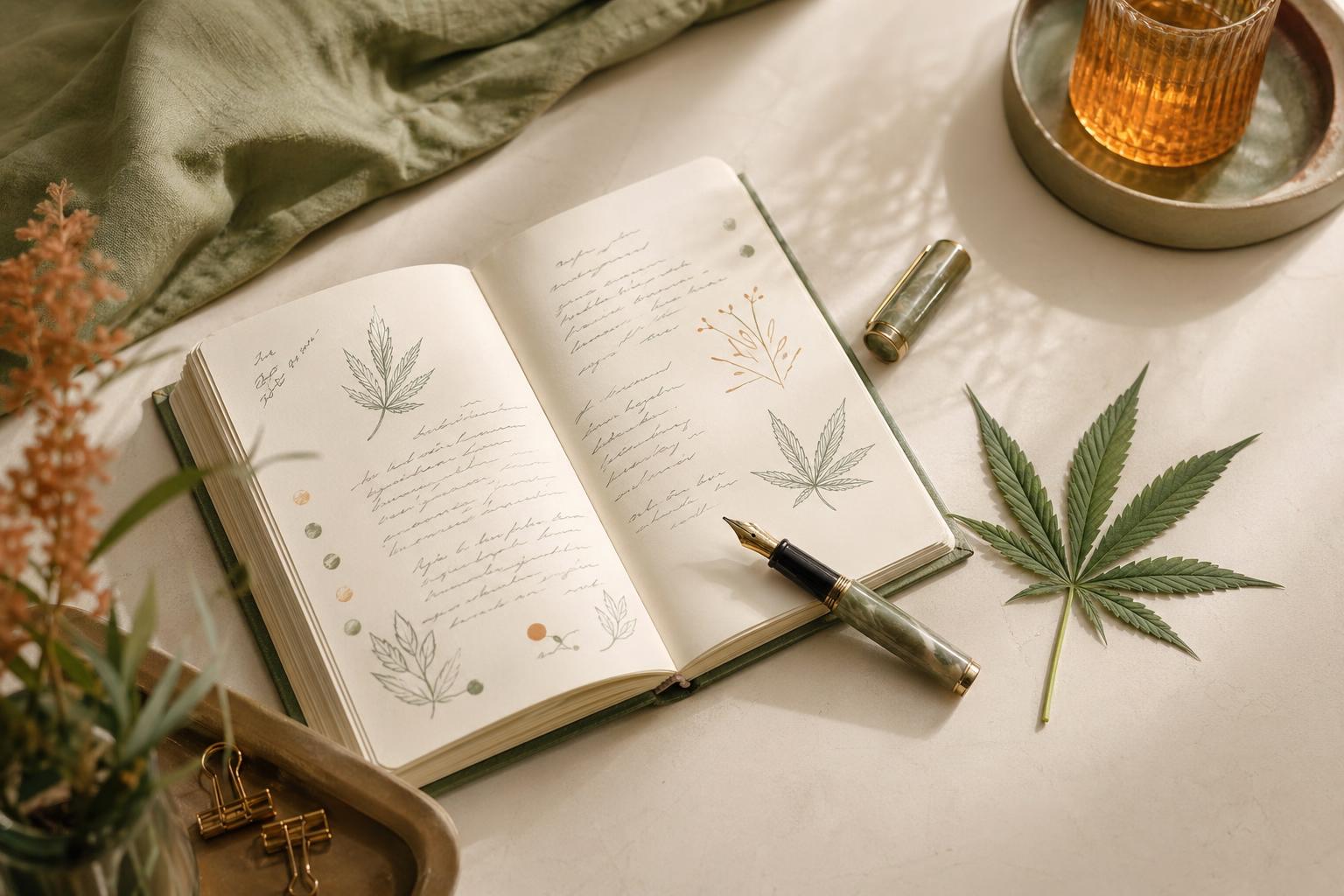 Notizbuch und Stift auf einem Holztisch, ruhige Atmosphäre – Konzept Therapietagebuch.