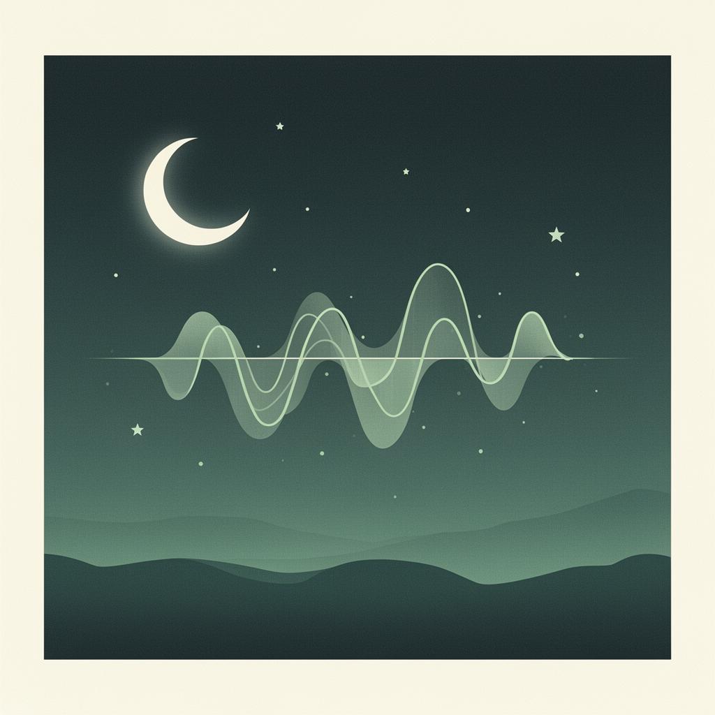 Ruhige Illustration: nächtliche Szene mit weichem Mondlicht, Symbol für Schlafqualität
