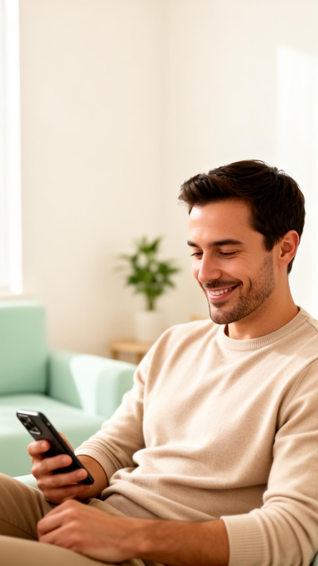 Patient nutzt entspannt das digitale Rezept auf dem Smartphone zuhause